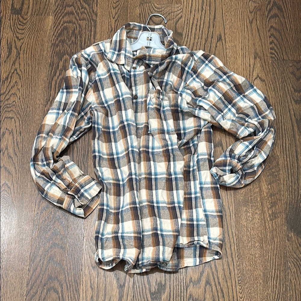 Cotton On Men's Plaid Shirt - Brown and White